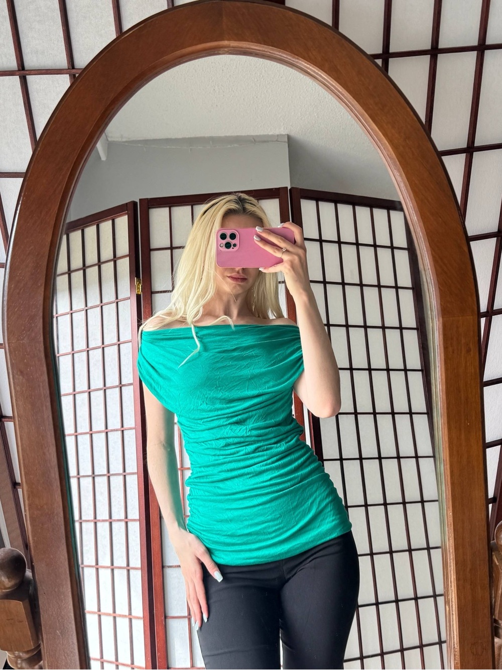 Express Teal Draped Off-Shoulder Top